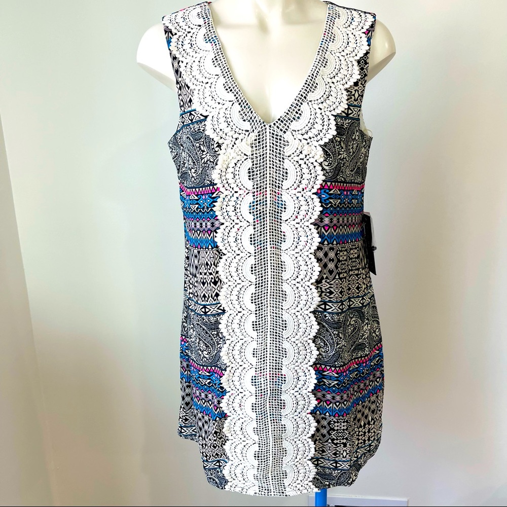 AS U WISH midi DRESS with bright blue bohemian Shift DRESS lined sleeveless M